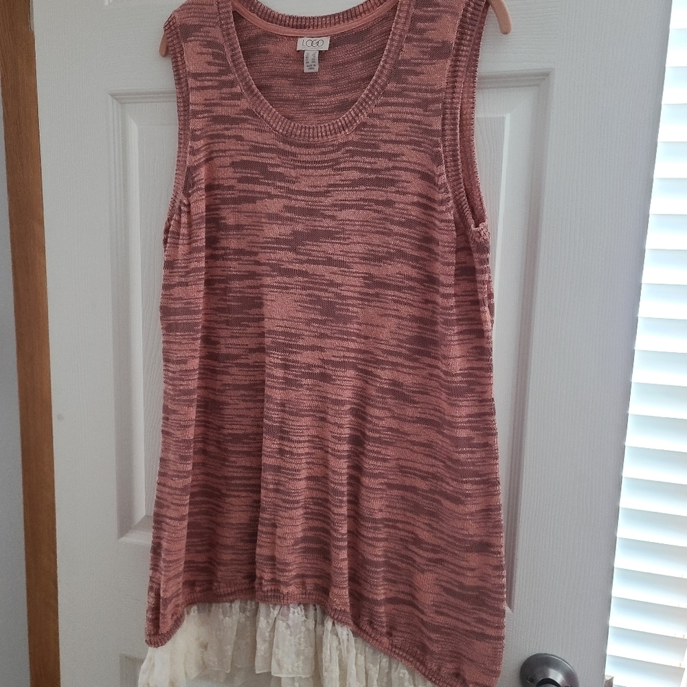 LOGO Lori Goldstein 1X Space Dye Sweater Tank Lace